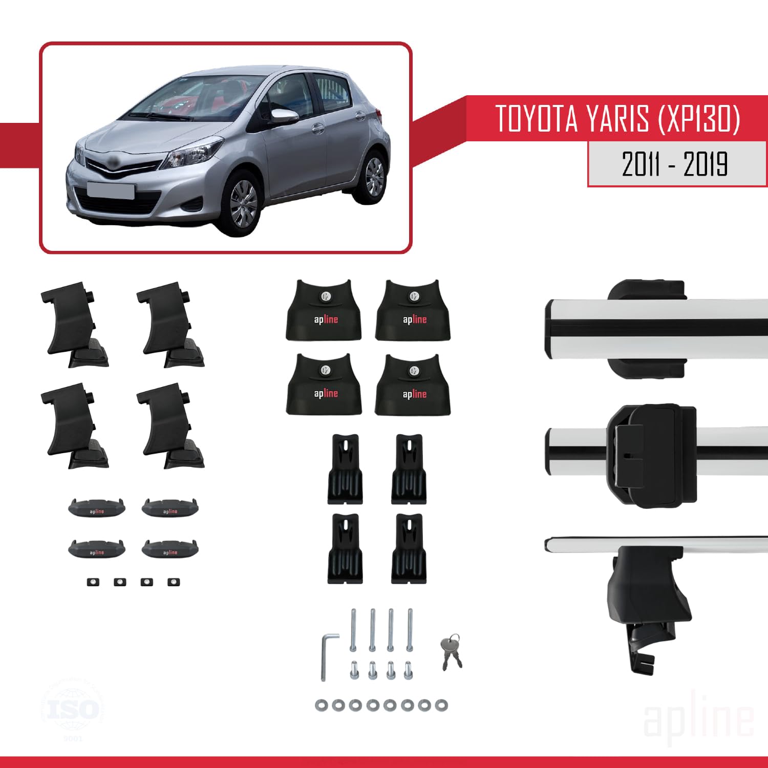 Compatible con Toyota Yaris 3 (XP130) 2011-2019 Ace-4 Barras de Techo Auto Portaequipajes Barras Transversales Gris Aluminio 2 Barras