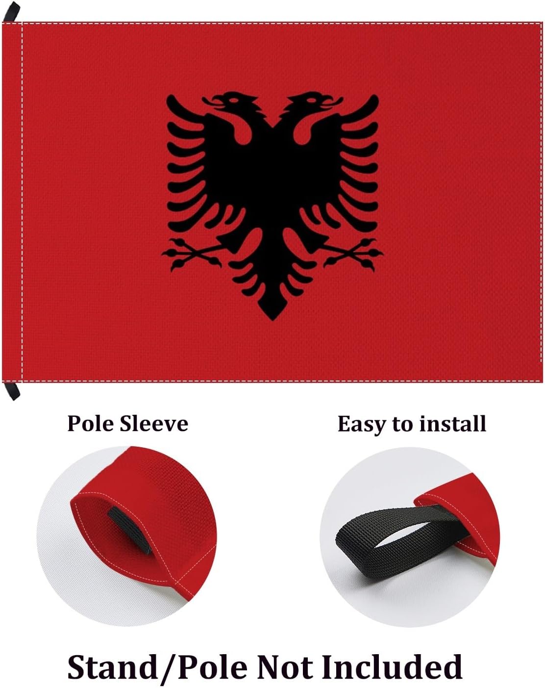 YongFoto Albania Flag 2x3ft Double Sided Burlap Albanian National Banner Bright Vivid Color Fade Proof Four Sided Stitched Durable Weatherproof Garden Outdoor Celebration Yard Indoor Pole Sleeve - Image 3