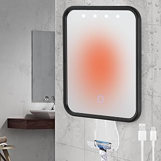 Comprar Espejo de Afeitado Espejo de Ducha Antivaho, Espejo de Afeitar para Baño con luz,batería Recargable y Brillo Ajustable,con Bandeja de Almacenamiento y Soporte para maquinilla de Afeitar