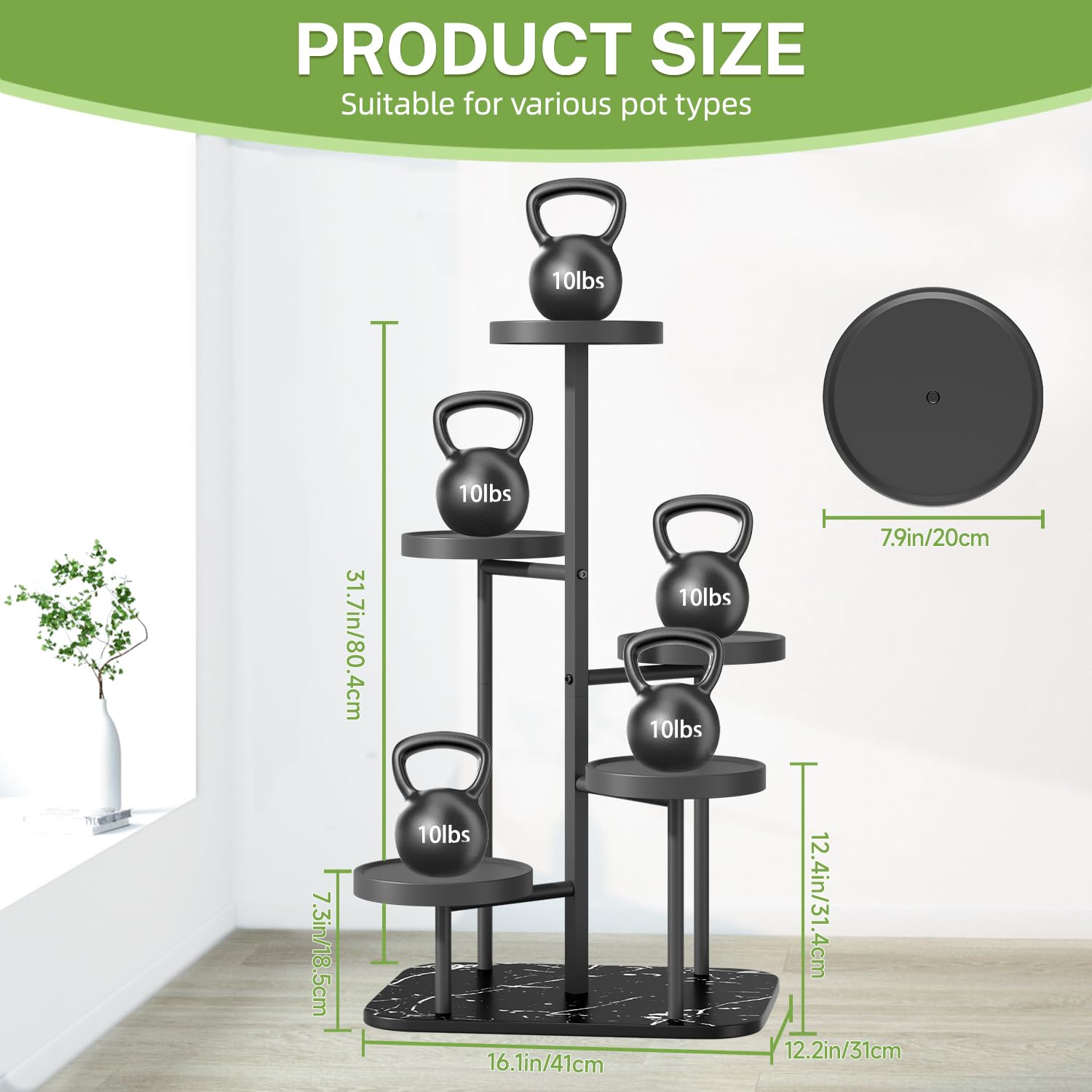 iDavosic.ly Pflanzenständer Metall Kunststoffe mit 5 Ebenen, Blumenständer Blumenregal Pflanzenregal Outdoor, Plant Stand Indoor Mehrstöckig für Draußen, Wohnzimmer, Balkon, Terrasse, Hof (Schwarz)