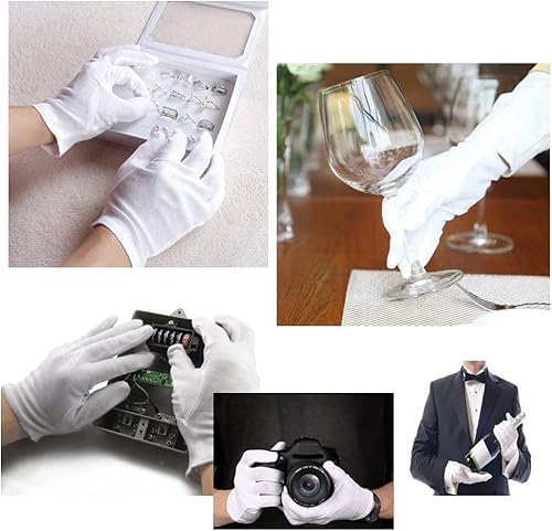 Miniatura 2 de Guantes de algodón blanco, 12 pares de guantes blancos son adecuados para cosméticos hidratantes de manos secas, spa de manos, inspección de monedas