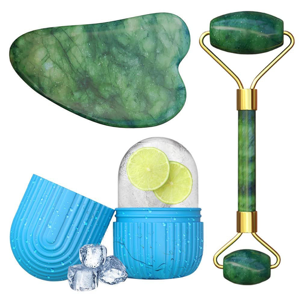 Glowhouse Jade Roller & Gua Sha Stone Set of 3 with Ice Roller for Face Guasha Facial Tool & Gua Sha Stone for face Facial Ice Roller & Ice Massager for Face Jade Roller for Face Massager (B0C9QQV3F4) Amazon Price History, Amazon Price Tracker