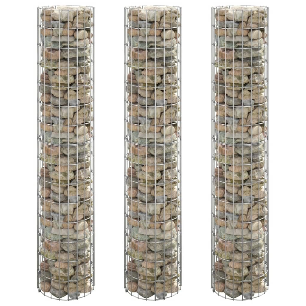 vidaXL Okrągłe donice gabionowe, podniesione, 3 szt., stal, Ø30x150 cm