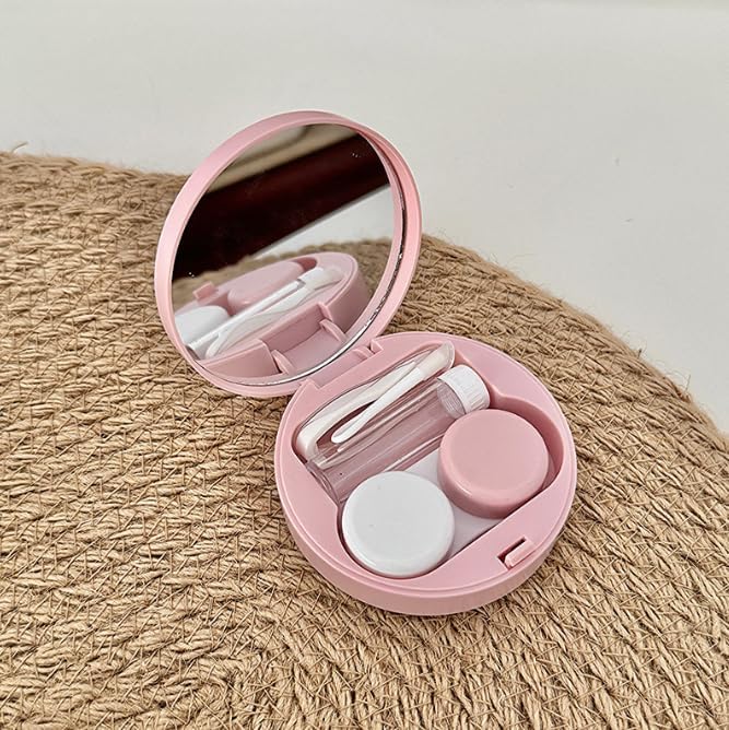 2 PCS Contact Lens Case Travel Case Holder Storage Box Portable Contact Lens Container Soak Kit for Outdoor Office Daily Use（Pink, yellow）