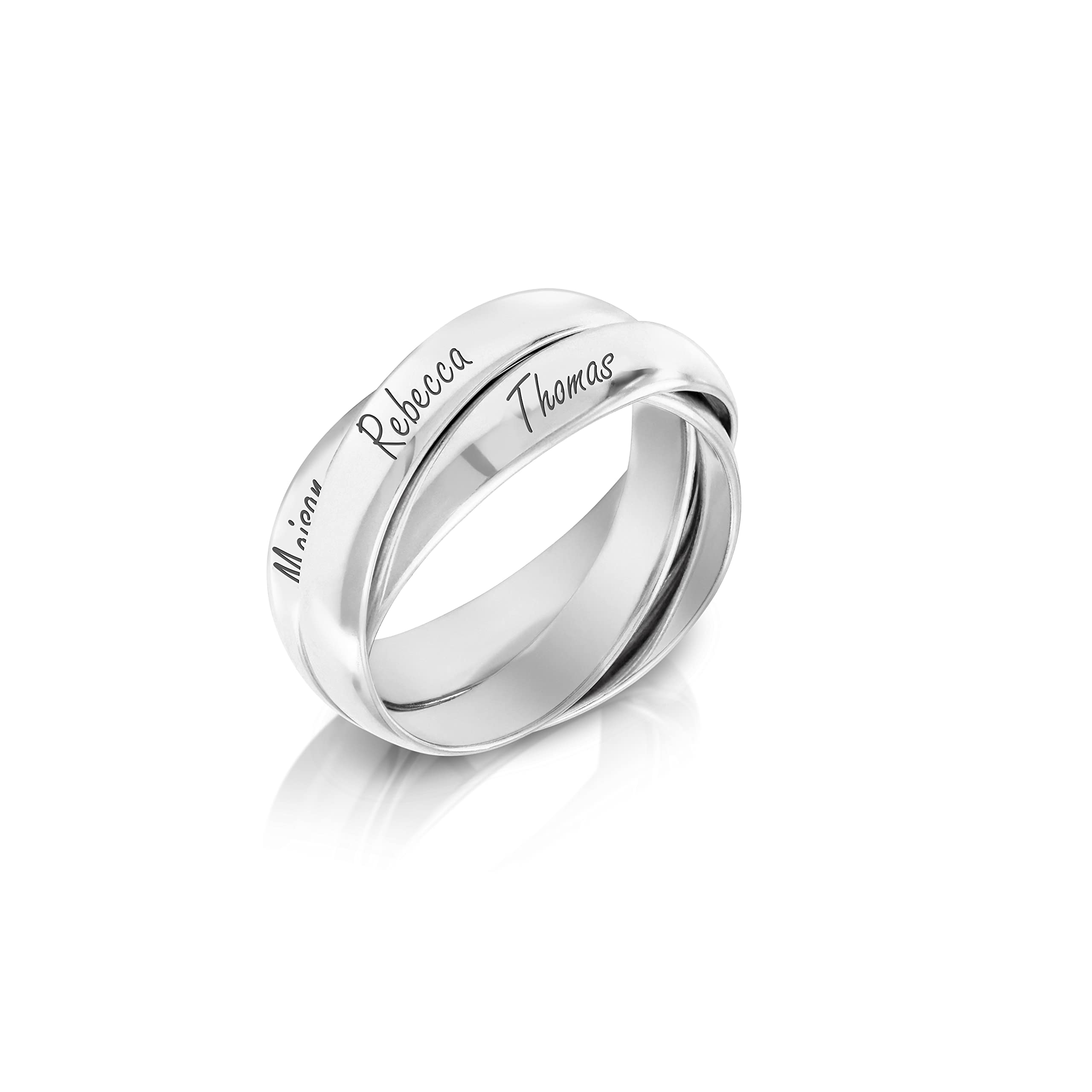 MYKA - Anello Personalizzato Charlize - Tris Anelli alla Russa in Argento 925 - Gioiello inciso con Nomi - Regalo per Donne - Regalo per Festa della Mamma