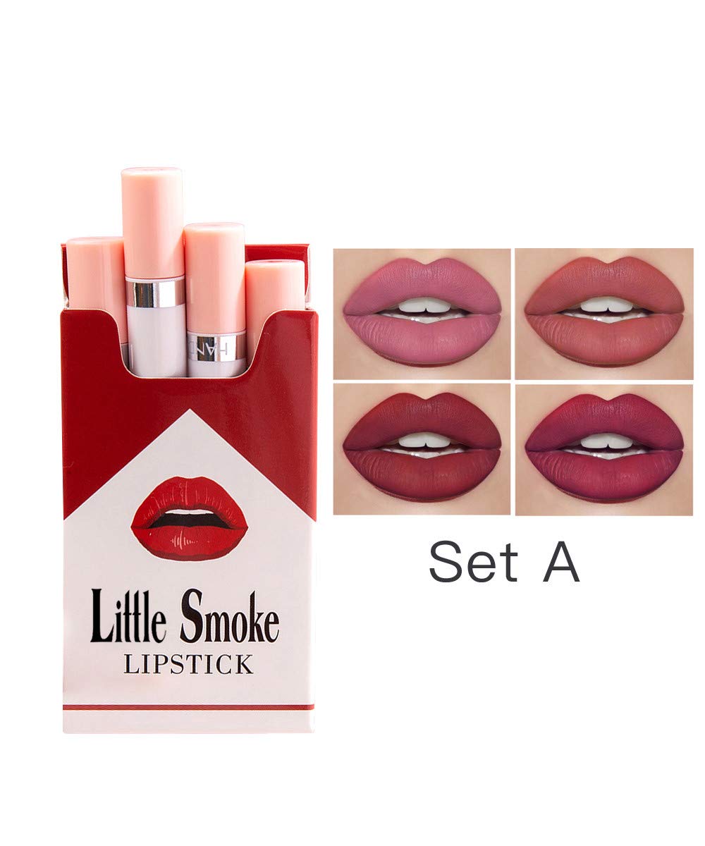 Emirde 4 Colors Matte Cigarette Lipstick Pack Set Tube Nude Red Lips Long Lasting Waterproof Liquid Lipstick Women Make up Velvet Cosmetic Lipsticks A : Beauty & Personal Care