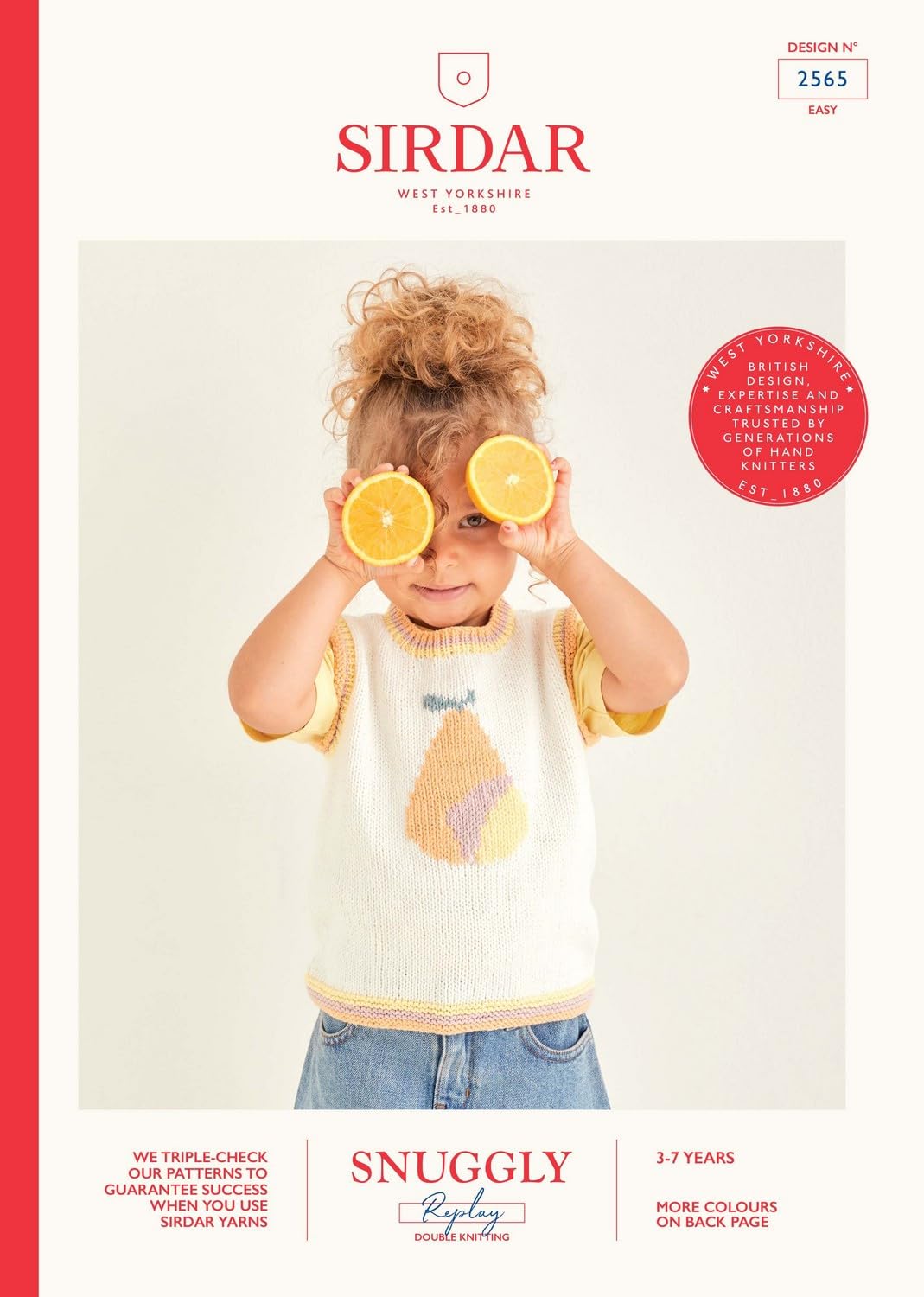 Sirdar 2565 Knitting Pattern Childrens Pear Fruit Vest Top And Sweater In Snuggly Replay Dk