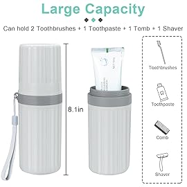 Mulbozy Travel Toothbrush Holder, Large Travel Toothbrush Cup Case, Portable Travel Toothbrush Toothpaste Makeup Storage for Business Trip Camping School - Gray