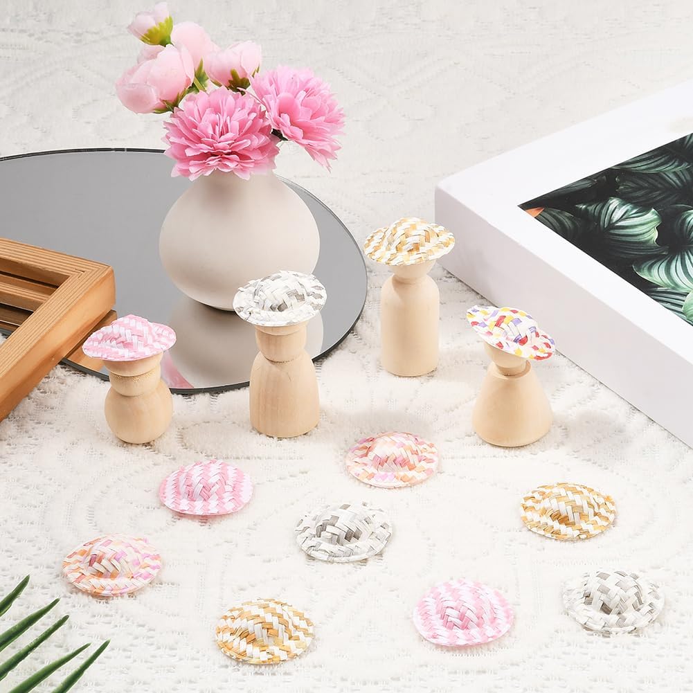 SUNNYCLUE 40Pcs Mini Woven Hats Mini Cowboy Hat 1.5 Inch Miniature Woven Straw Hat Colorful Tiny Dress Up Caps Cloth Small Cowboy Caps for Christmas Ornaments DIY Art Crafts Hair Accessories Decor image 5