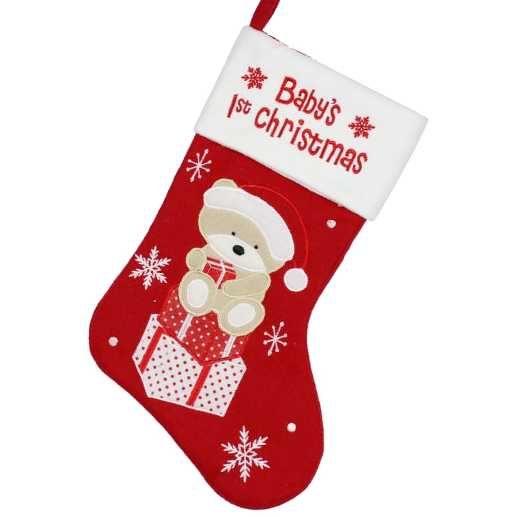 Widdle Gifts Baby's 1st Christmas Keepsake Stocking with Embroidered Teddy Fully Lined (Red Unisex 8553)