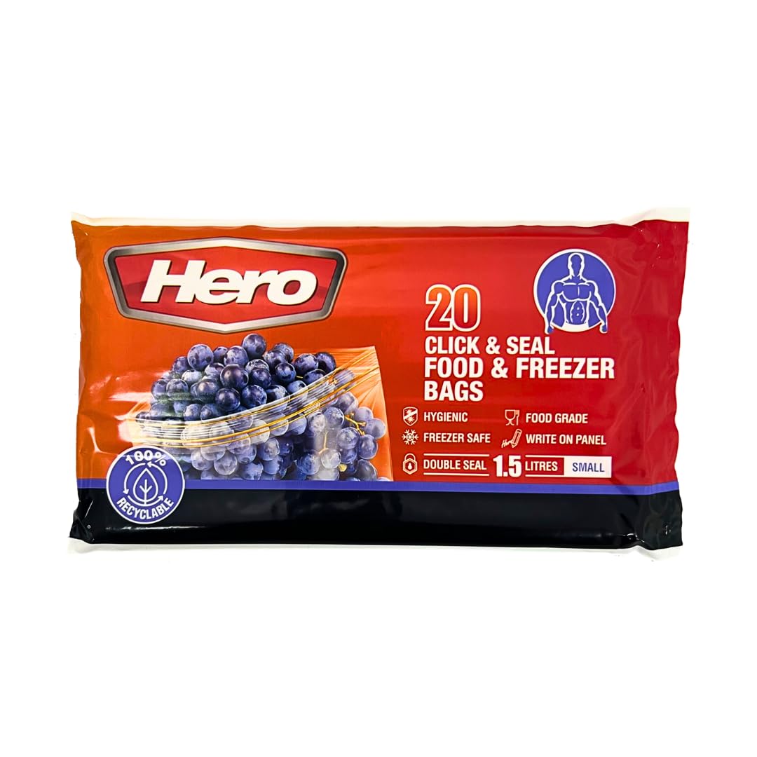 Hero Clear Sealable Freezer Bags, Large Click Lock Food Storage Bags, Bpa Free, For Fruits And Vegetables (1, 1.5L)