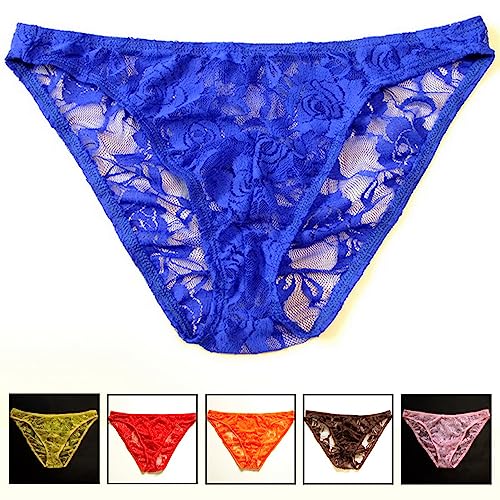 Men's Lace Low Waist Briefs Ice Silk Transparent Underwear Panties（One Size2