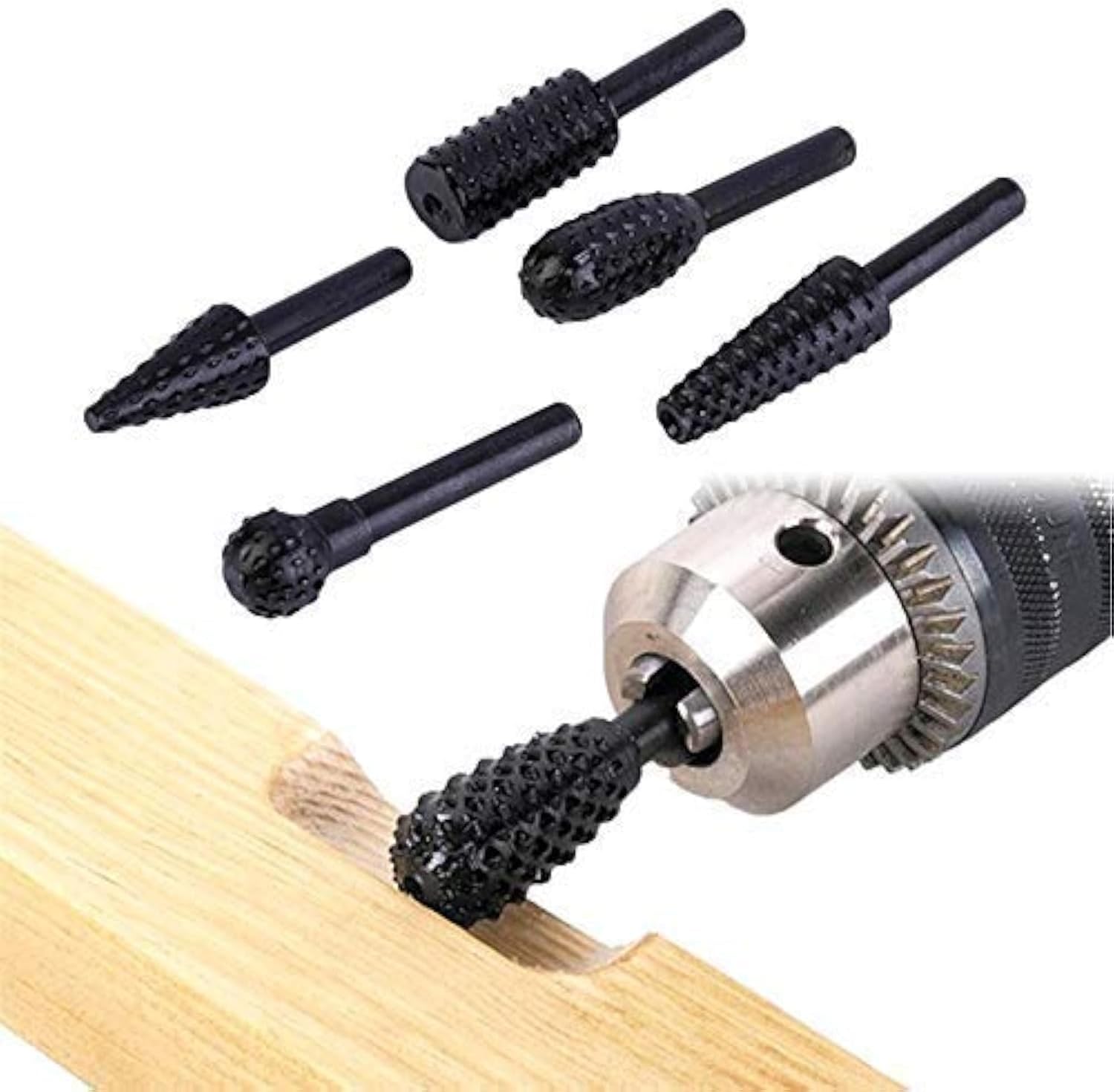 5Pcs/Set High Speed Steel Burr Drill Bit Set Wood Carving Rasps for Dremel Shank Burs Tools Cutting Tool Black