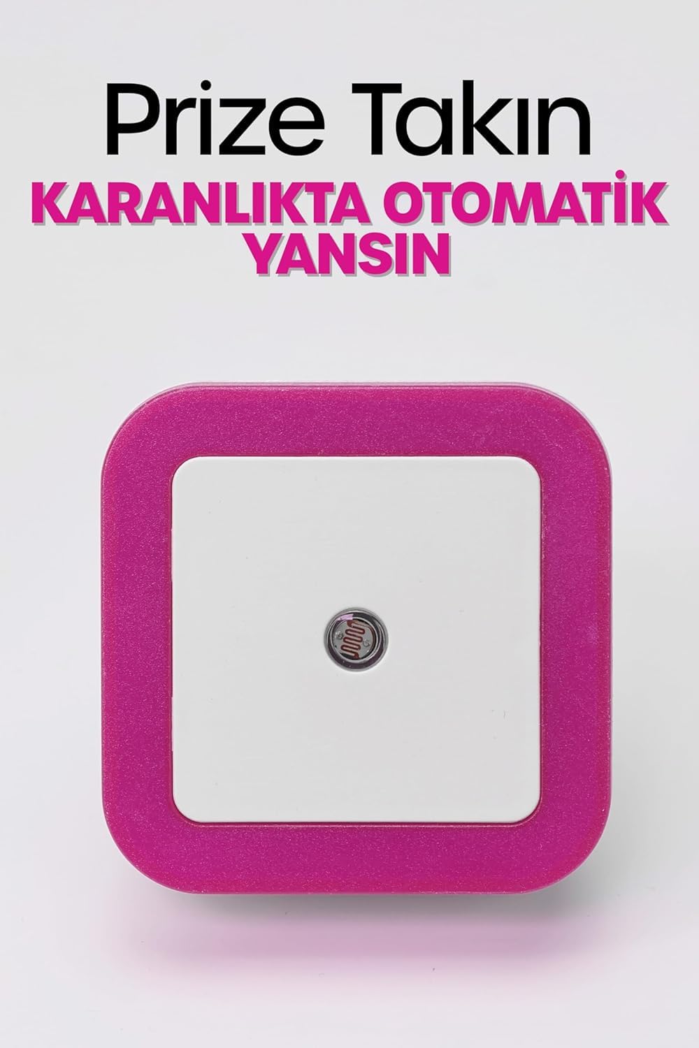 Promosyonca Kare Gece Lambası, Işığa Duyarlı LDR Sensörlü, Fotoselli Sensörlü Işık (Pembe)