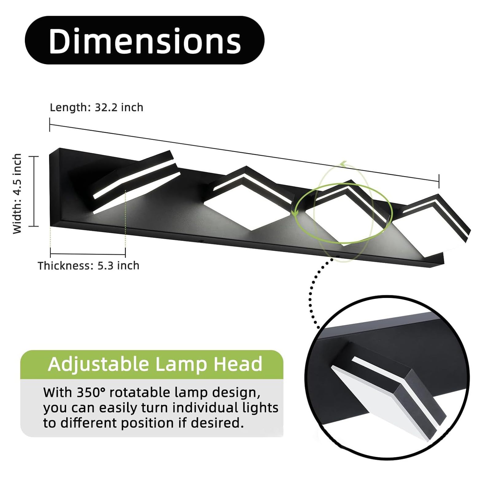 LED Spiegelleuchte Bad Wandleuchten 350° Drehbar Einstellbarer Winkel Wandleuchte Spiegelschrank Wandbeleuchtung für Wohnzimmer Schlafzimmer Schminktisch Badezimmer (Schwarzes Neutrales Licht,3 Köpfe)