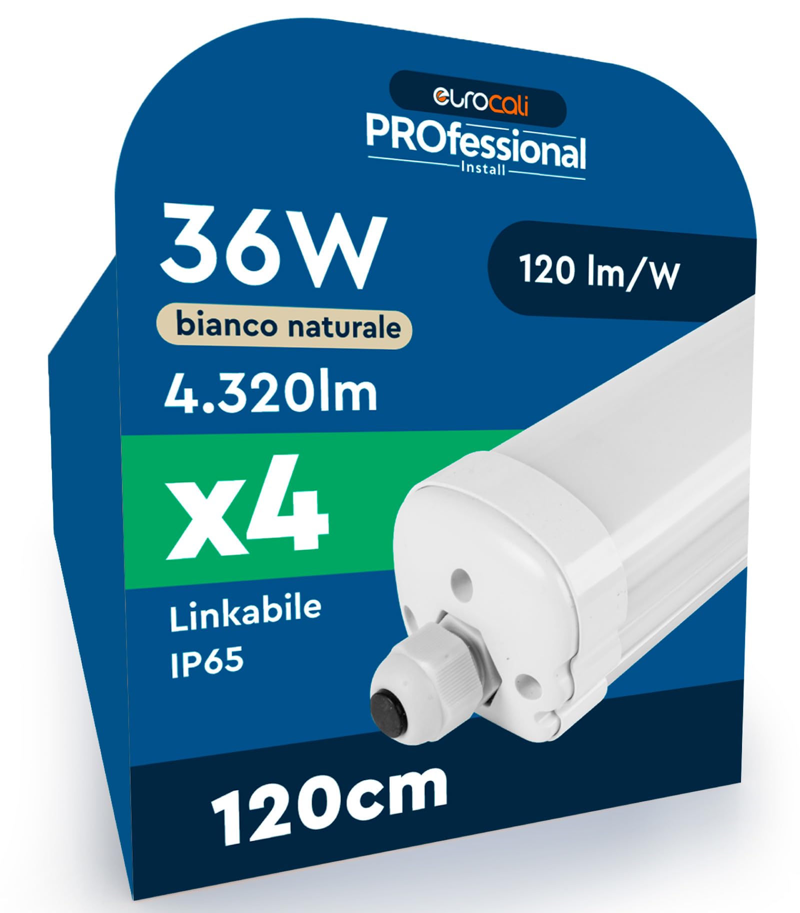 4 Plafoniere LED Impermeabili 36W 120CM 4320 Lumen Waterproof IP65 - Luce Naturale 4000K - Tubo Plafoniera Lineare da Soffitto per Box Garage Magazzino e Ufficio con Alta Luminosità 120 lm/W