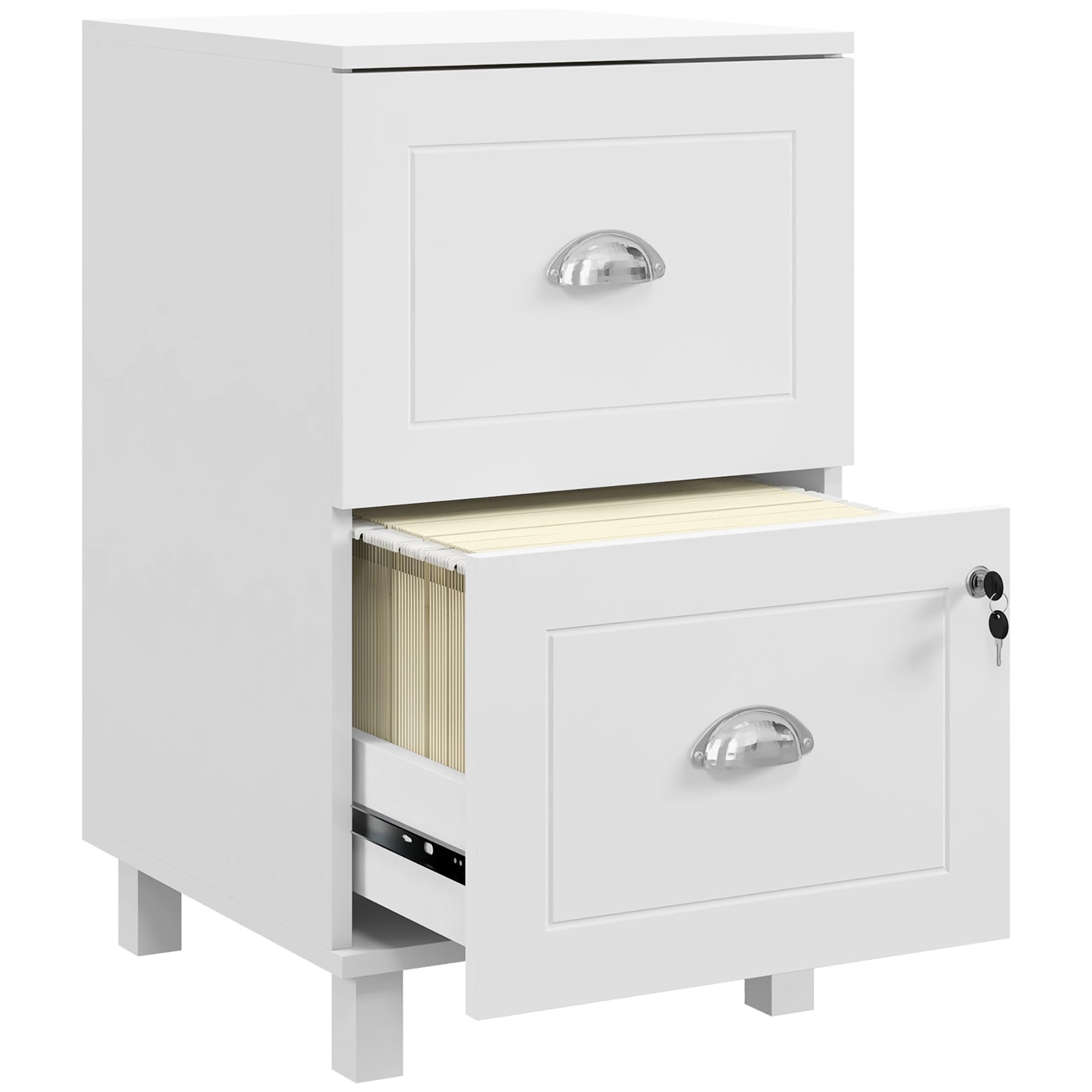 HOMCOM Cassettiera da ufficio 2 cassetti A4 e lettera 40 x 41,5 x 67,5 cm bianco | Mobile archivio, cassettiera per scrivania, con serrature, cartelle sospese