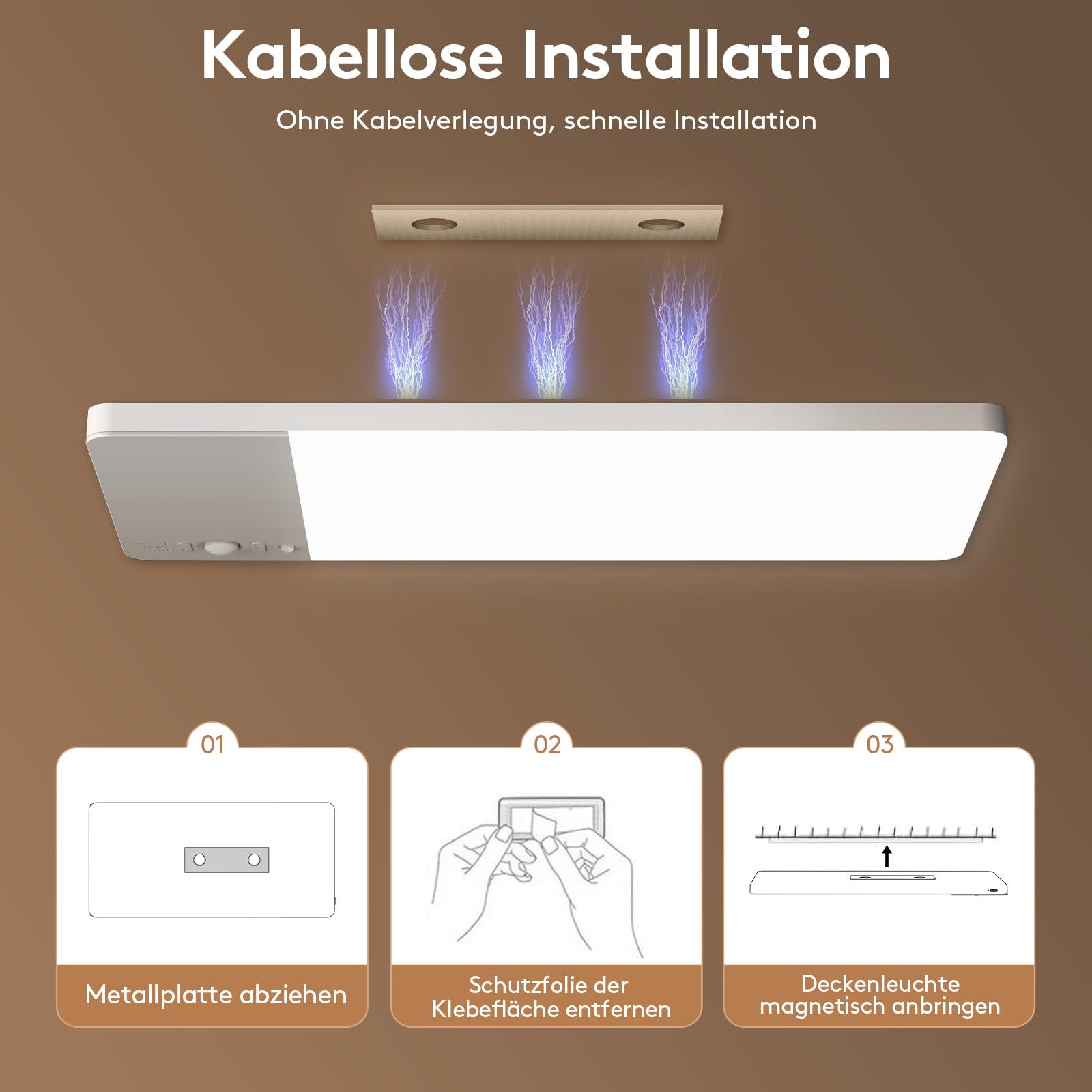 Lámpara de techo LED con detector de movimiento y mando a distancia, regulable e inalámbrica, lámpara de techo con batería de 12000 mAh, duración ultra larga para escaleras, pasillos, garaje (2)