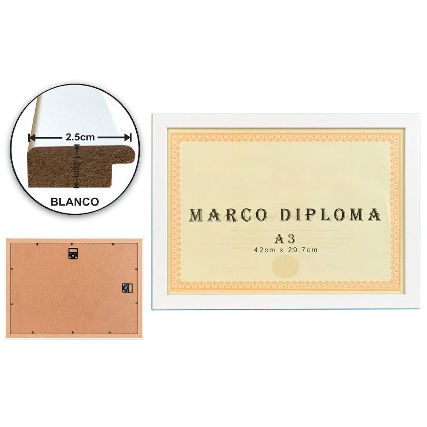 Cornice Per Diploma A3 Tradineur - 42 X 29,7 Cm - Nero - In Legno E Vetro - Da Parete O Tavolo - 3