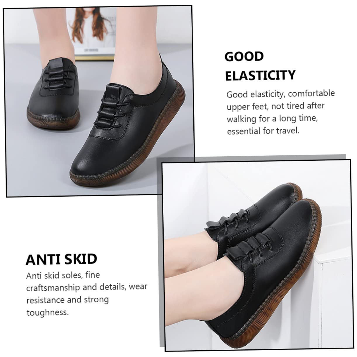 SOIMISS Zapatos de Cuero Perezosos De Las Mujeres Vestido de Mujer Pisos Zapatillas Casuales Women illas os Casuales os de Cuero de : Caucho Black