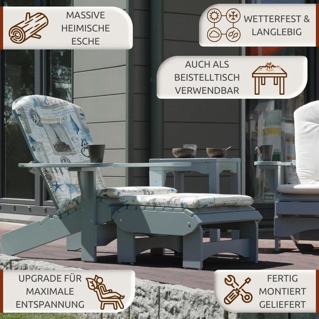 Original Dream-Chairs since 2007 Le repose-pieds Adirondack "Comfort" en gris peut être utilisé dans 2 positions. Le repose-pieds peut également être utilisé comme table d'appoint sur la terrasse