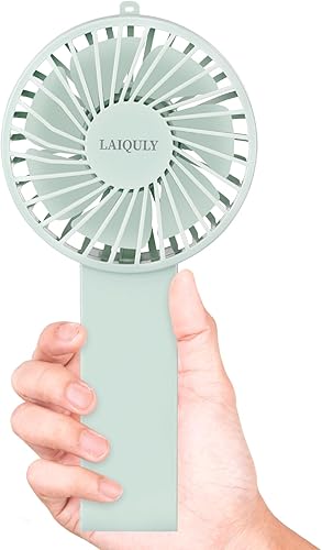 LAIQULY Ventilador de mano, ventilador portátil personal de 3 velocidades, ajustable, cordón extraíble, recargable por USB, funciona con pilas,