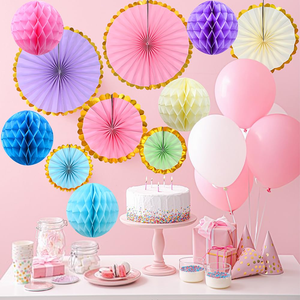 Tema Pastello Decorazioni Pastello Per Feste Di Compleanno, Striscioni Di Buon Compleanno Macaron, Ventagli Di Carta Da Appendere, Set Di Decorazioni Per Feste Di Compleanno Colori Tenui E Carini
