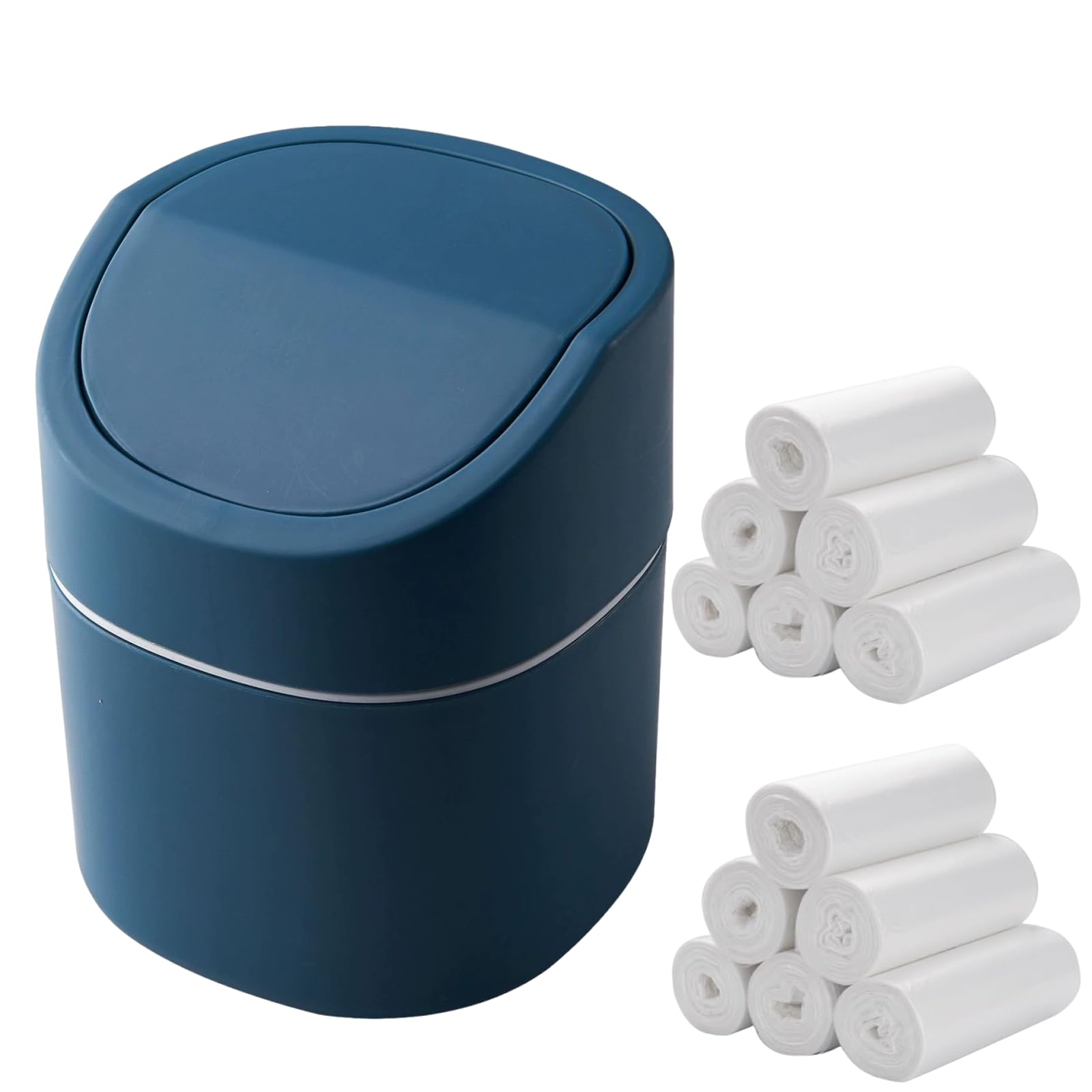 KFSCIP 3 Pcs Mini Desktop Trash Can with Swing Lid, Small Bin with Table Top Use, Tiny Garbage Bin with with Trash Bag 200 Pcs, for Small Spaces, Bedroom Countertop Use and Office Desks