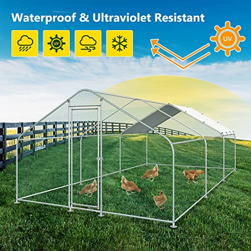 10x20FT Large Metal Chicken Run with Roof, Walk-in Poultry Cage Chicken Coop Runs House for Yard with Waterproof Cover, Ducks Rabbits Habitat Cage Spire Shaped Coop