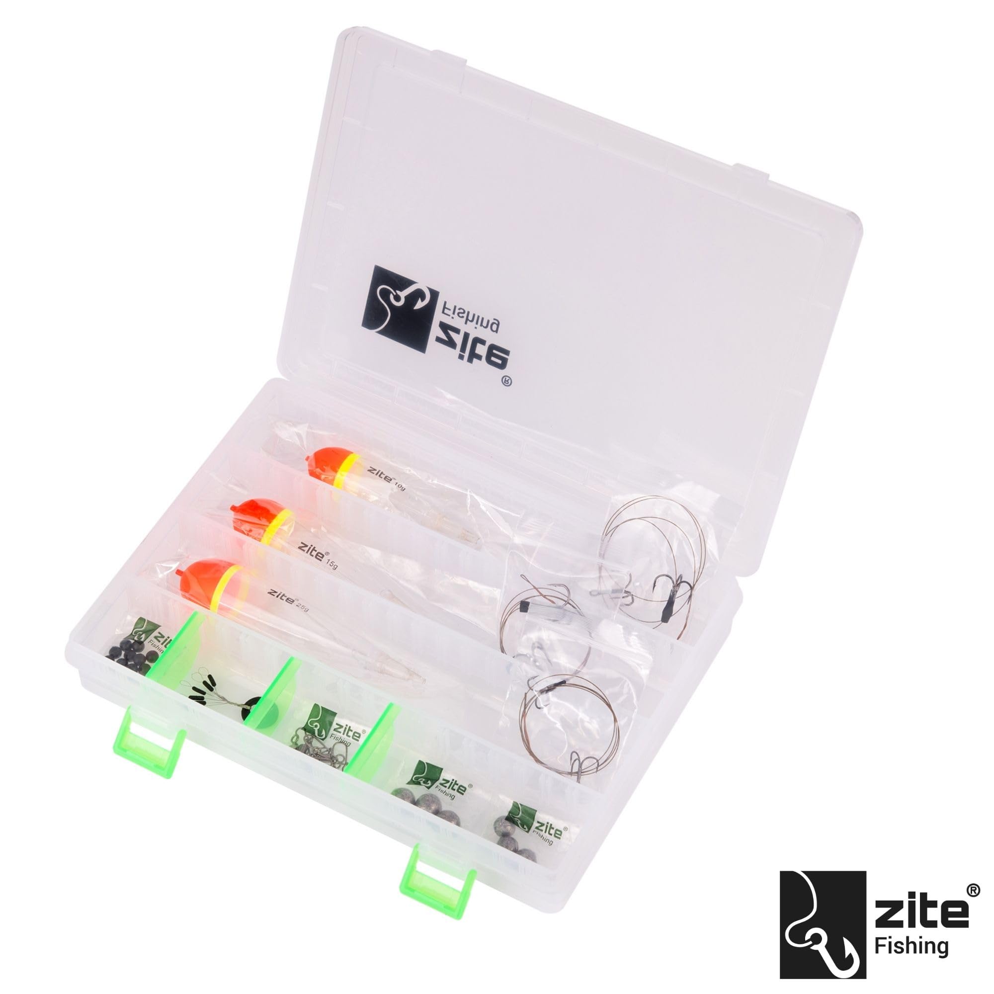 Zite Fishing Deadbait Kristall-Hechtposen Set | Raunfischposen 10–25 g | Fertige Doppel-Drilling Montagen auf Stahlvorfach | Kugelbleie Stopper Perlen inklusive | Köderfisch-Posen für Hecht
