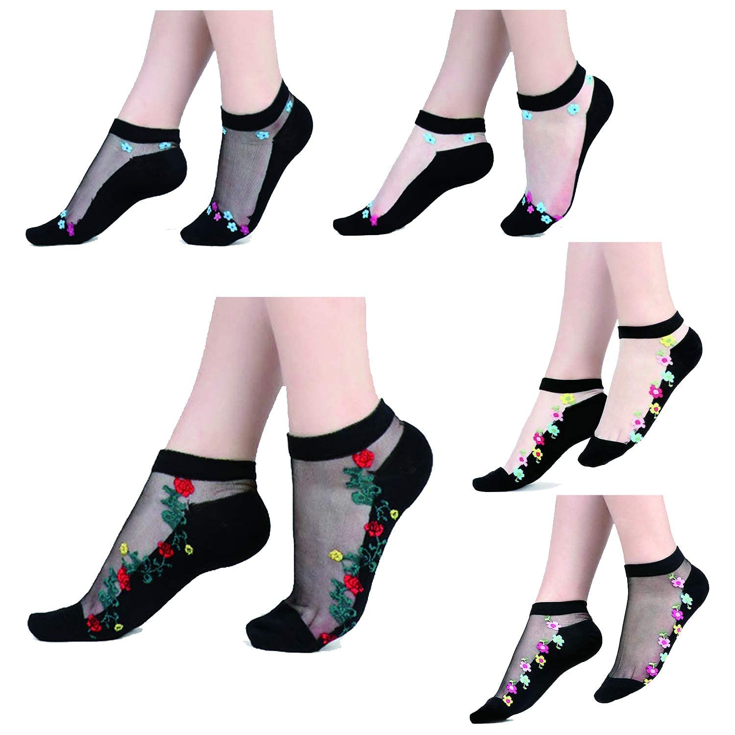 Benefeet Sox Womens Girls Sheer Socks Lace Mesh Ankle Socks Transparent See Through Short Sock Ultra Thin Nylon Summer Sock