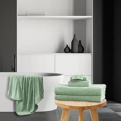 Miniatura 5 de Juego de 4 toallas de baño grandes de 35 x 70 pulgadas, toallas de baño de gran tamaño verde claro, toallas para silla, toallas de 600 GSM, toallas
