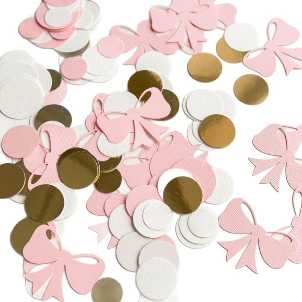 FONGKNOX 100 sztuk papierowych konfetti, ró?owe motyle, konfetti sto?owe, okr?g?e, kropki, konfetti urodzinowe, ró?owe z?oto, bibu?ka, konfetti sto?owe, na baby shower, wesele, dekoracja