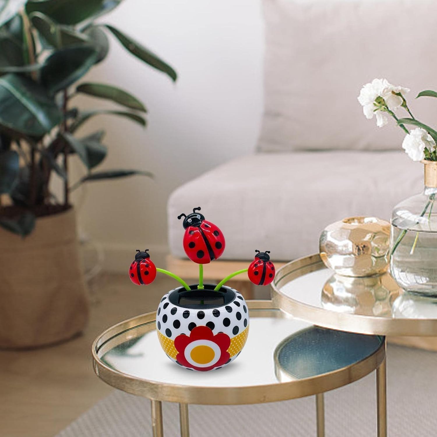 Seven-Spotted Ladybug Solar Dancing Flower, Red Car Dashboard Decoration, Swinging Ornament, Desktop Home Decor