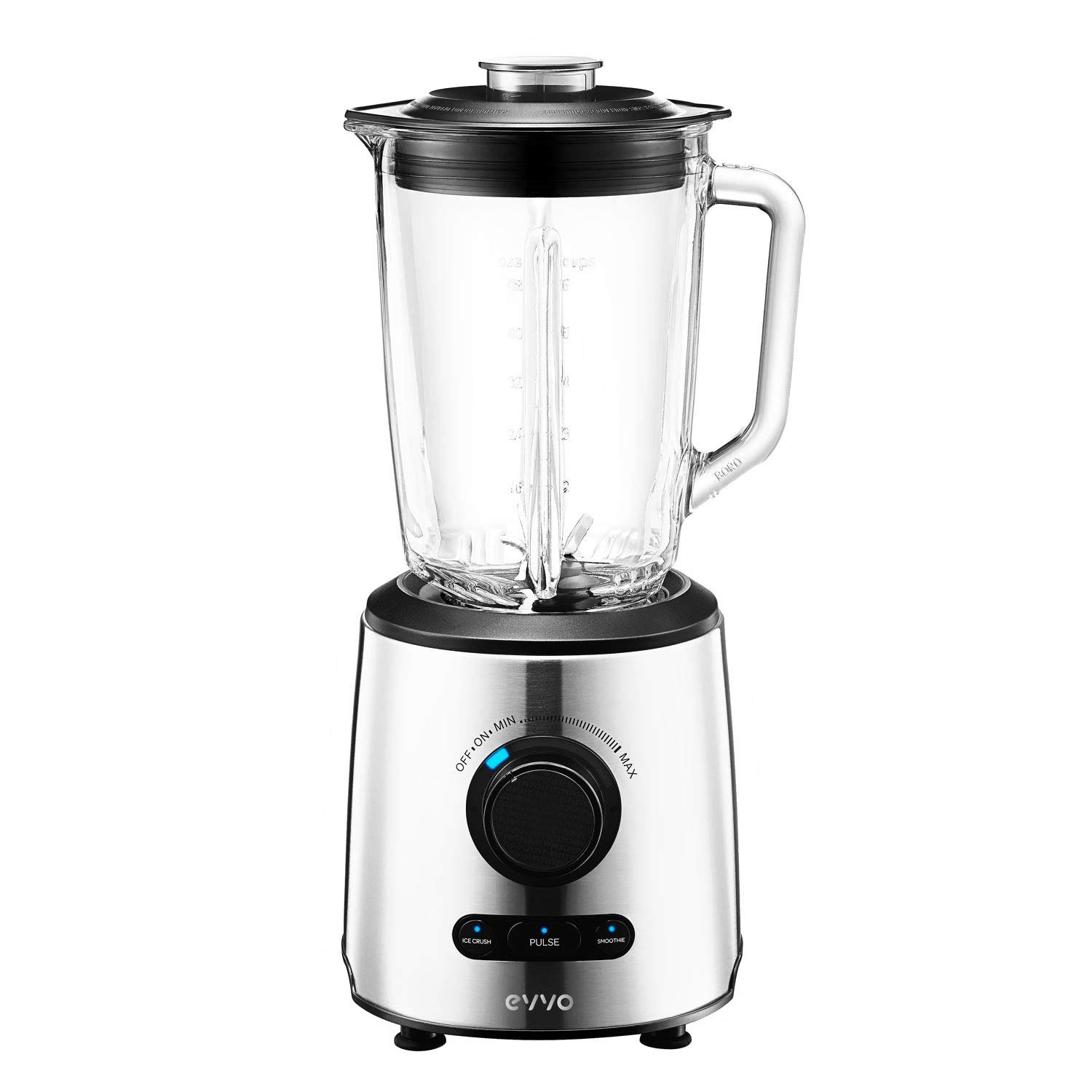 EVVO Batidora De Vaso Tasty Cyclon Para Hogar Y Cocina - Hasta 600W, Potencia Regulable, 21000 RPM, 3 Funciones, Cuchillas De Acero Inoxidable, Jarra De Cristal 1.5L, Batidora De Vaso Portátil