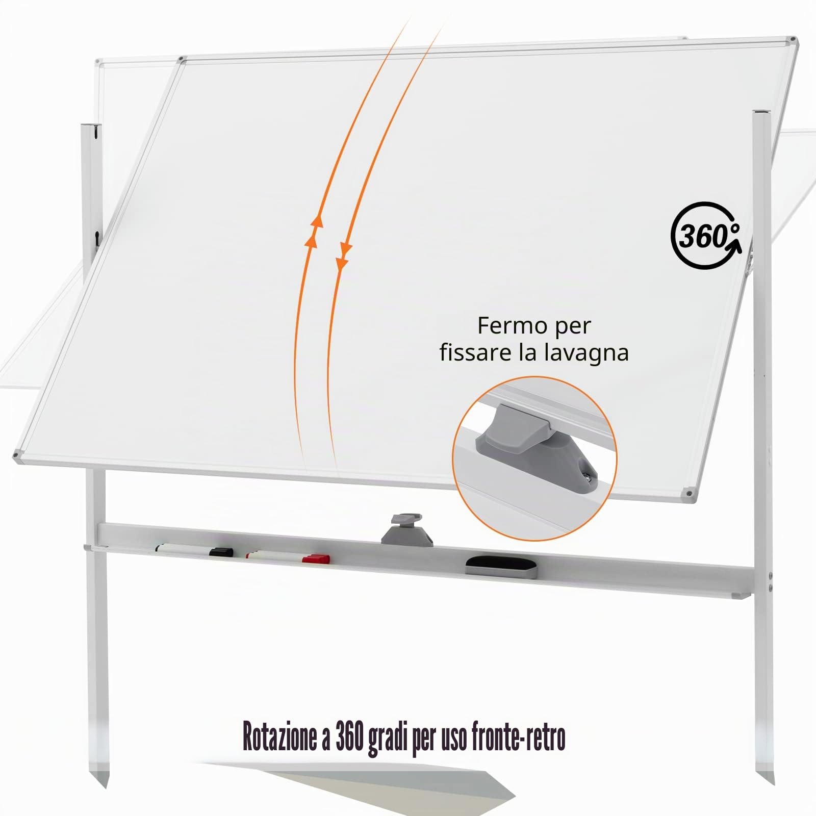 LIFEZEAL Lavagna Magnetica, 120x90 cm, Lavagna con Cavalletto, Lavagna Bianca Cancellabile con Ruote Frenabili, Lavagna Bifacciale con Fogli di Carta e Girevole a 360 gradi, Regolabile da 1,6m a 1,8m