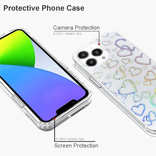 Miniatura 4 de Funda transparente compatible con iPhone 13 Pro Max con purpurina y diseño holográfico de corazón brillante, transparente, lindo TPU suave y