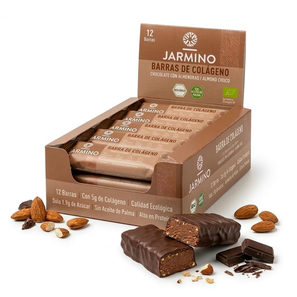 Barrita Colágeno | Barrita Alta en Proteínas Chocolate Almendra 12x55g - Barrita Alta en Proteínas Baja en Azúcar + Sin Aceite de Palma (Chocolate Almendra)