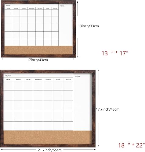 Miniatura 2 de Umtiti Calendario mensual pizarra blanca de borrado en seco y tablero de anuncios de corcho, marco de madera marrón de 13 x 17 pulgadas, superficie