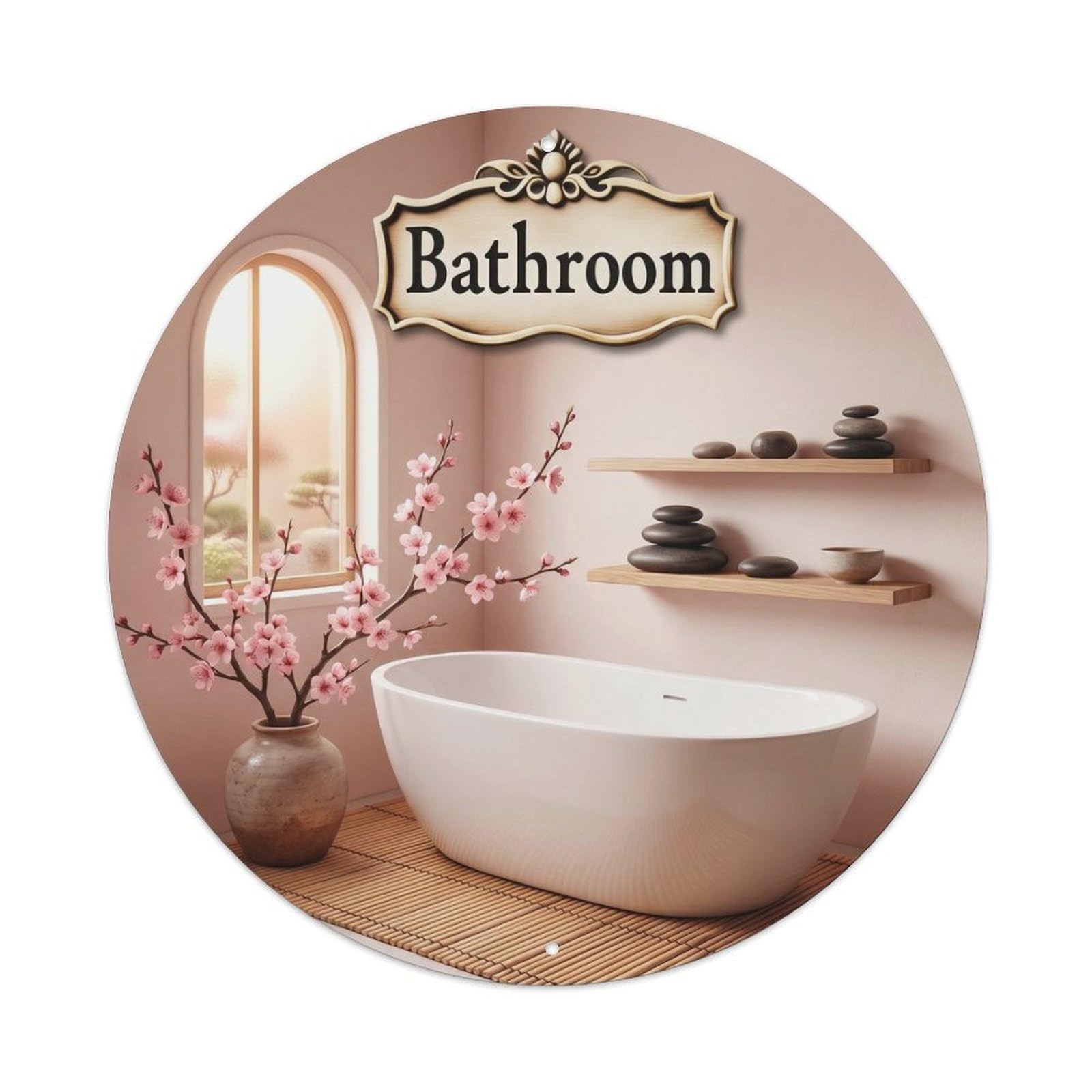 Bathroom Cherry Blossom Metal Tin Sign