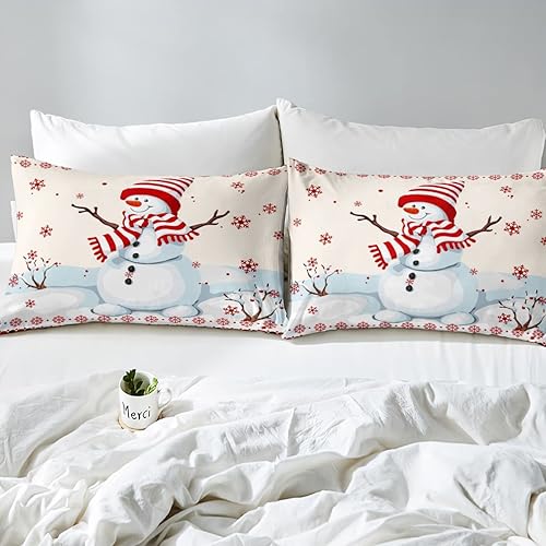 Miniatura 5 de Juego de funda de edredón de Navidad con diseño de muñeco de nieve para niños, tamaño Queen, ropa de cama romántica de copo de nieve, decoración de