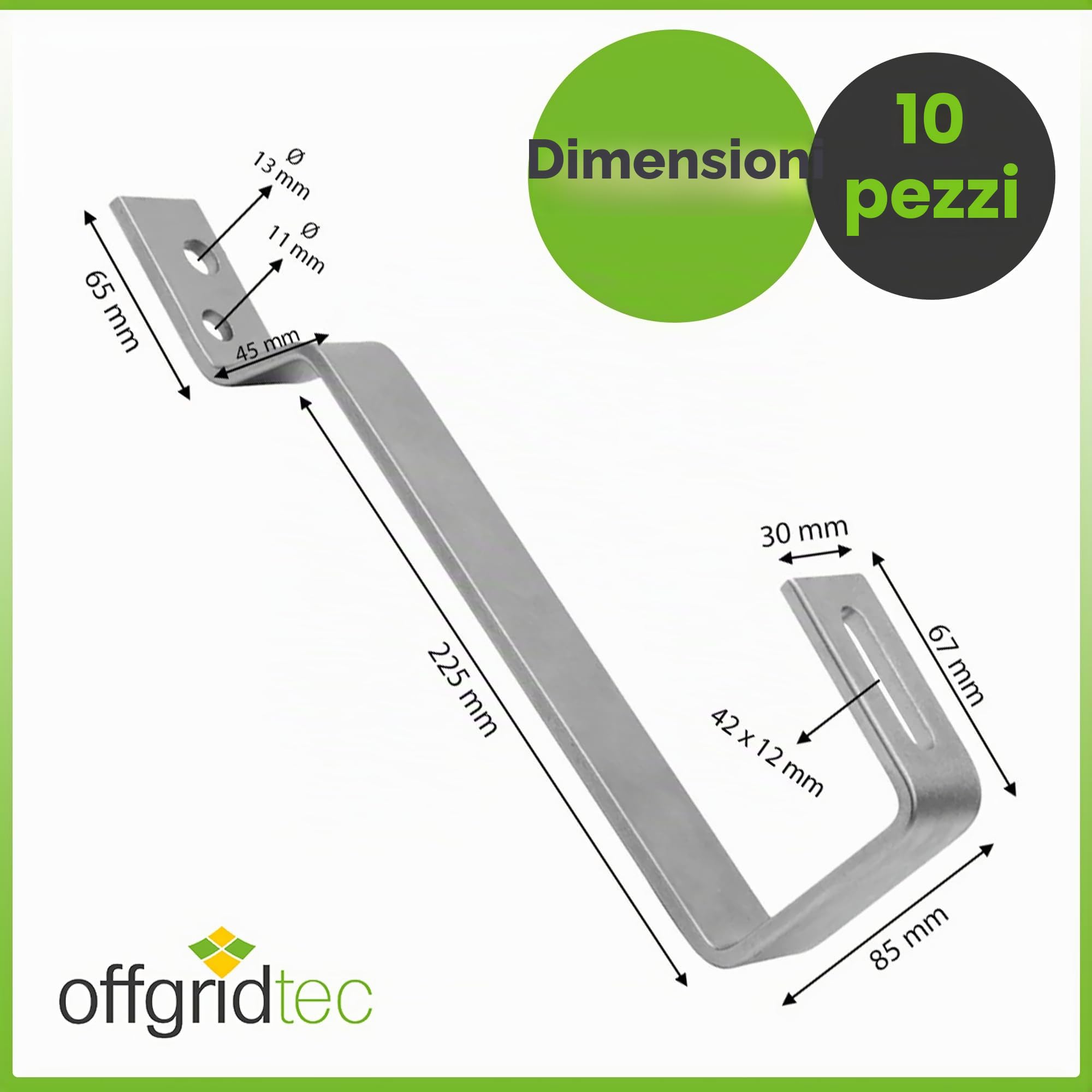 Offgridtec Gancio per tetto in acciaio inox V2a per montaggio a parete di pannelli solari su tegole a coda di castoro