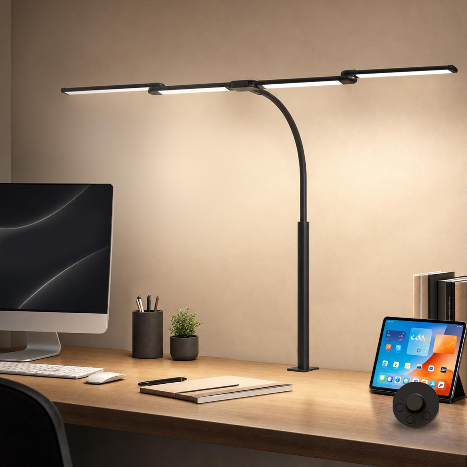 Goeco Lámpara de Escritorio LED, 119cm con Temporizador & Atenuación Continua, con Pinza, 5 Temperatura Color 10 Niveles Brillo, para Oficina, Manualidades [Clase eficiencia energética E]