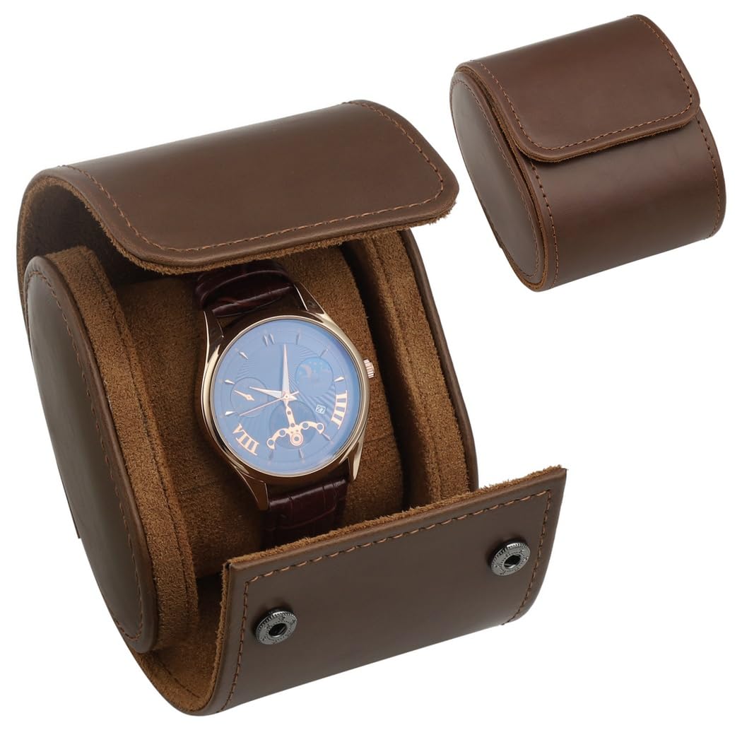 Étui de voyage pour montre, rouleau en cuir PU pour une montre, coussin en velours absorbant les chocs, rangement portable pour exposition et protection en déplacement, brun foncé