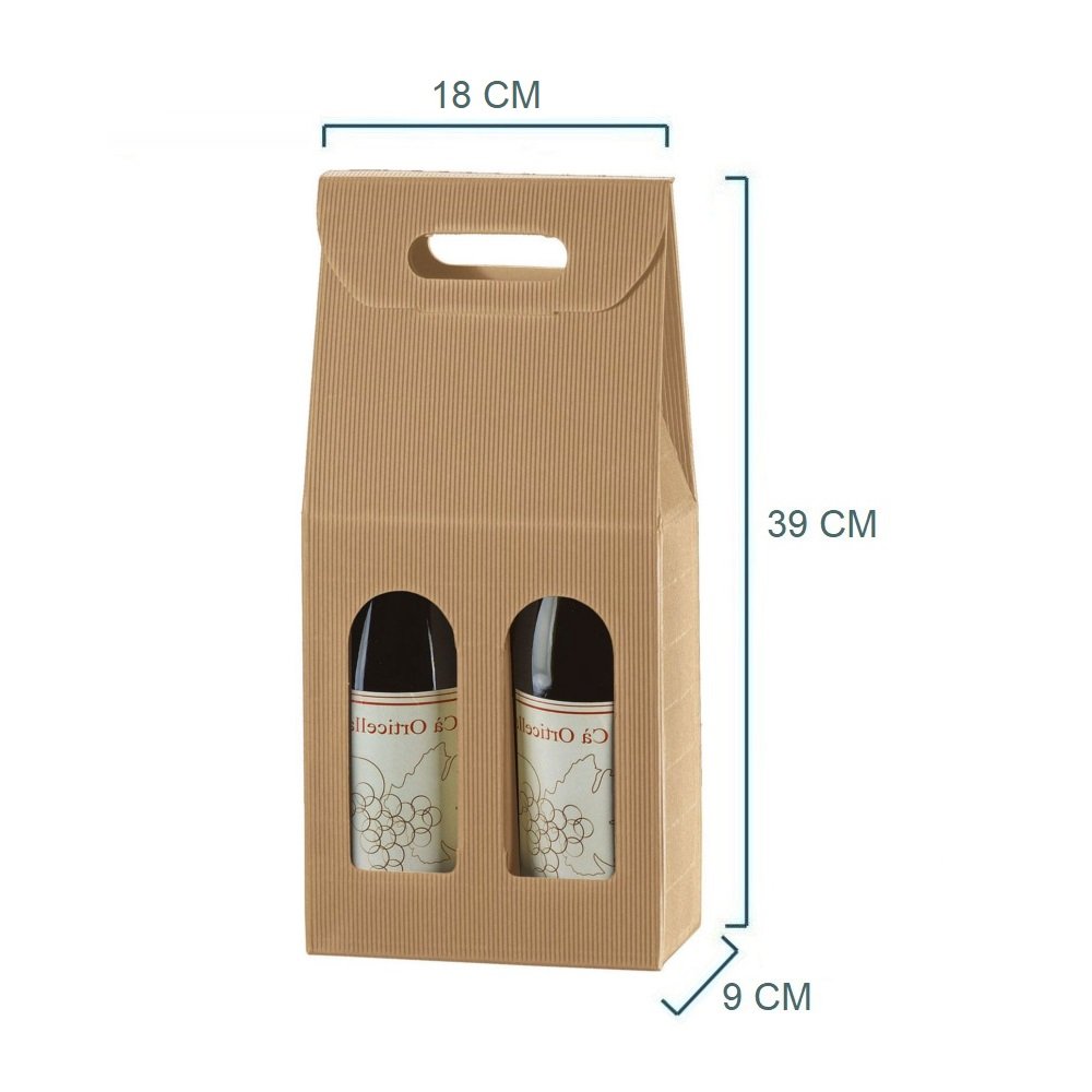 IMBALLAGGI ALIMENTARI PZ 20 SCATOLA PORTA BOTTIGLIA (2 BOTTIGLIE) BUSTA IN CARTONE ONDULATO BOX FOR BOTTLES IN CARTA