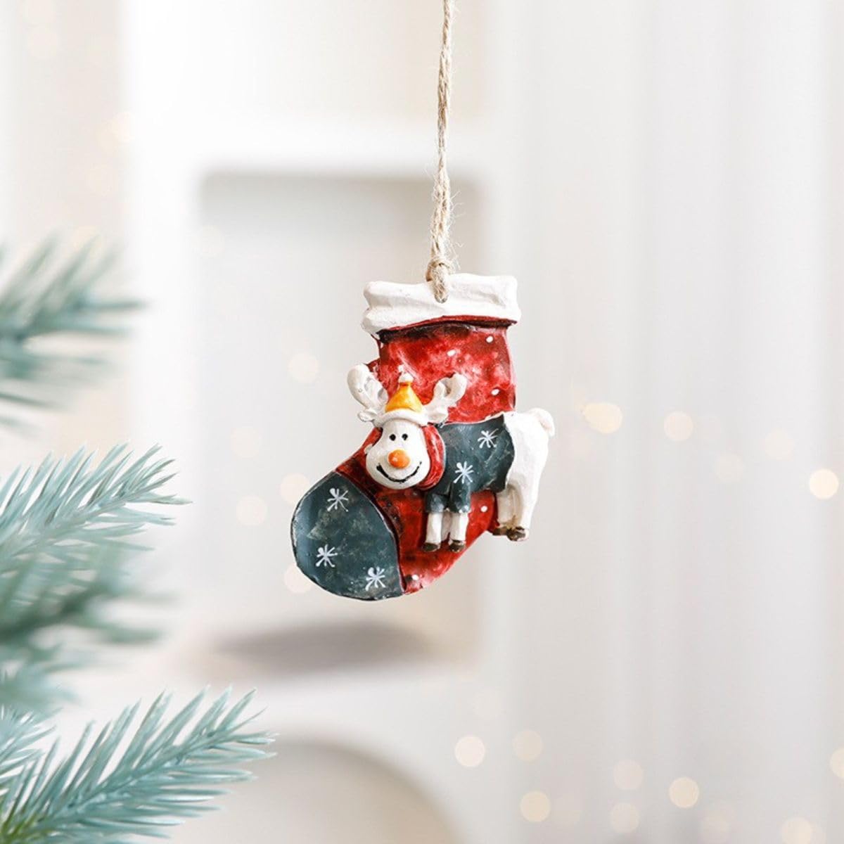 Christmas Tree Decoration – Hanging Festive Ornament for Xmas, Reusable Cute Holiday Decor for Home & Party (1, Stocking with Green Deer)