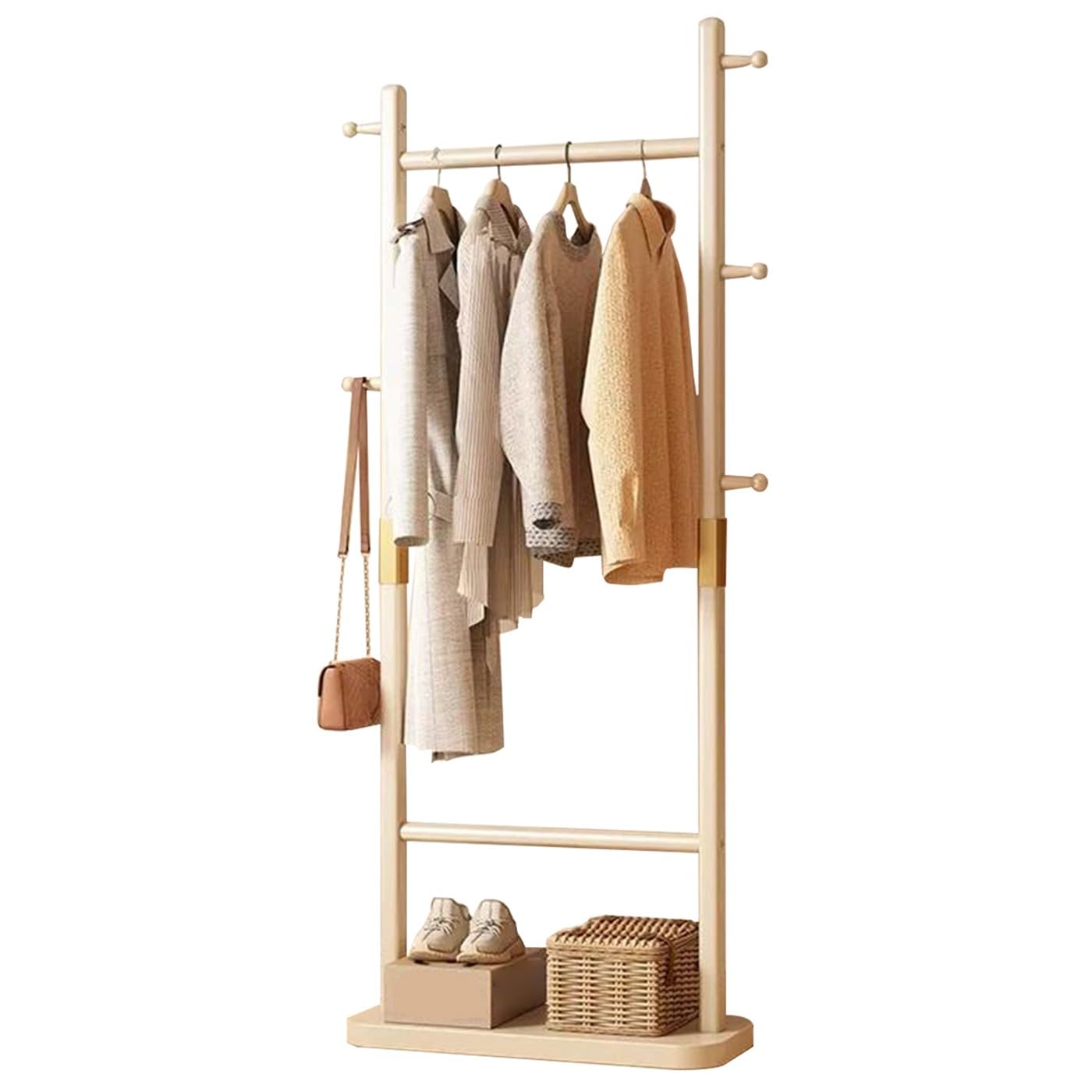 BEARQUN Coat Rack Freestanding, Entryway Coat Stand for Hallway, Stable Wood Base, for Hallway Small Space, Hanging Rail and 5 Hooks, for Hat, Umbrella, Clothes : 40/60x28x162CM