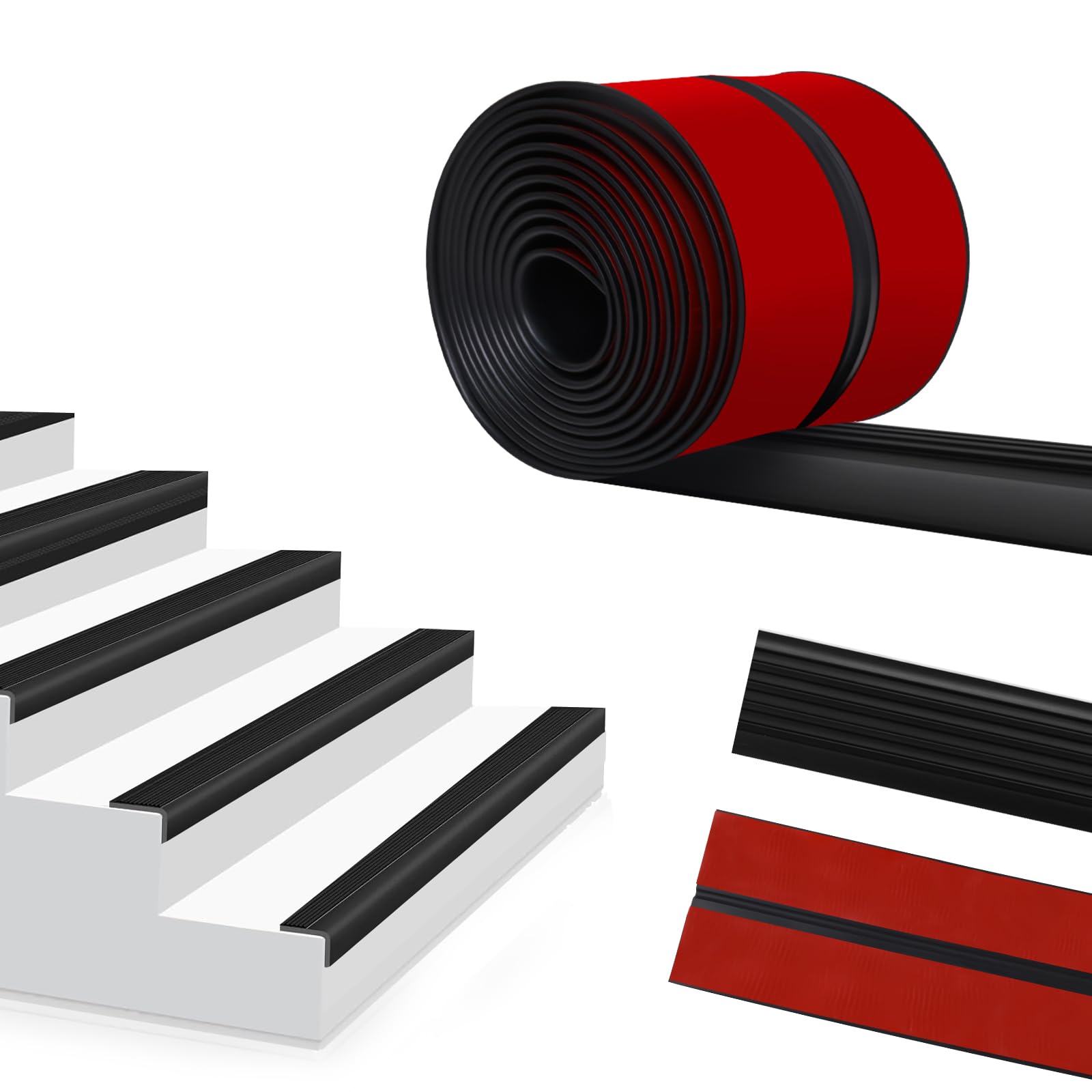 Storystore 7m Treppenkantenprofil Selbstklebend 50mmx48mm, Treppenkanten Antirutsch Rutschfeste Flexible Gummistufen Kantenleiste Treppenstufe Treppenkantenschutz für Außen und Innenbereich (Schwarz)
