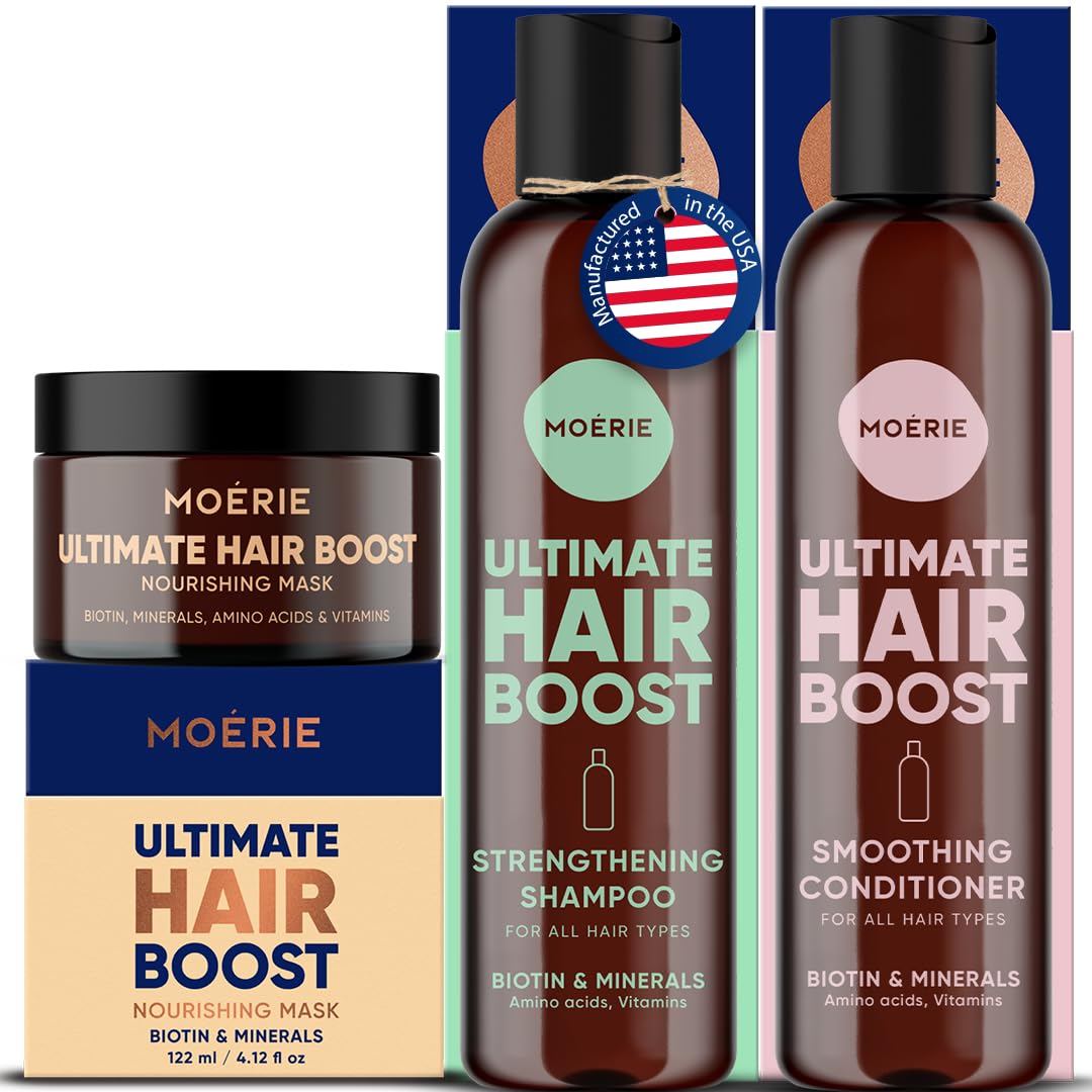 - Moerie Ultimate Mineral Shampoo and Conditioner Set - Vegan Friendly, Paraben Free, Hair Growth Products for Longer, Thicker, Fuller Hair - Includes Hair Mask