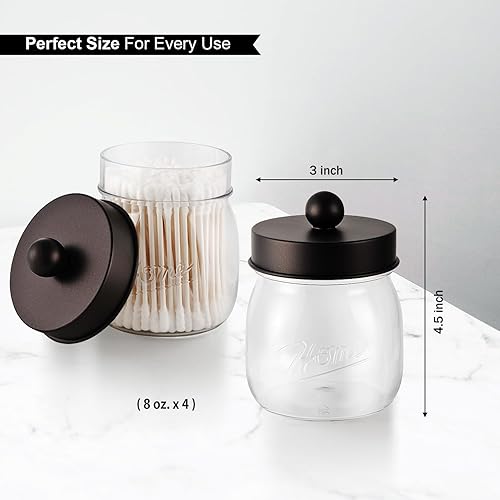 Miniatura 10 de Farmhouse Decor - Juego de tarros de boticario, tarro Mason Jar organizador de tocador de baño, tarro acrílico de plástico para hisopos de algodón,
